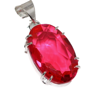 STERLING SILVER & MAN MADE PINK TOPEZ PENDENT ON 20” STERLING SILVER SNAKE CHAIN